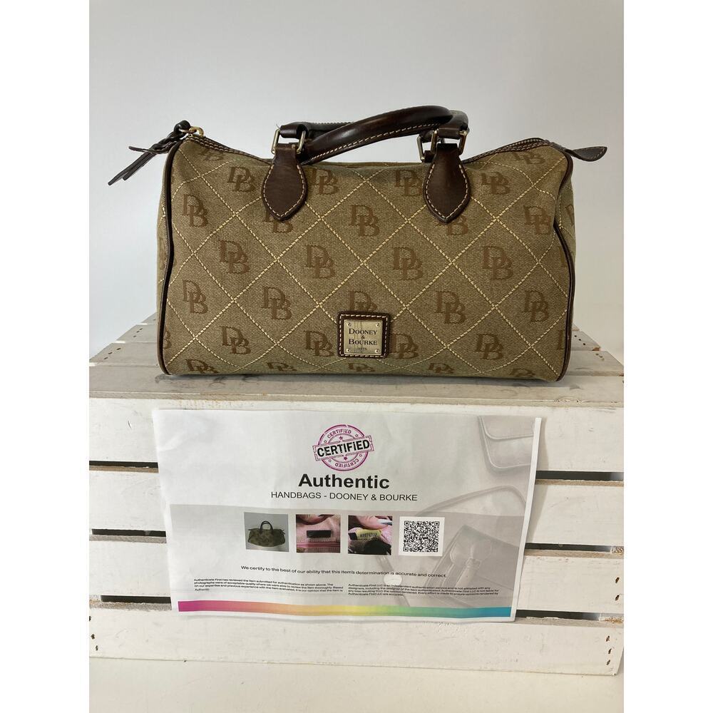 DOONEY BOURKE LARGE TAN CANVAS LEATHER TRIM HANDBAG
